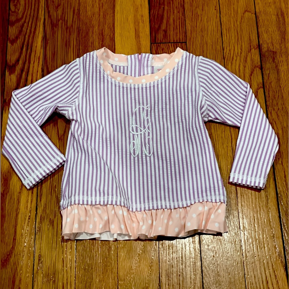 Ruffle Butts Monogramed “A” swim shirt